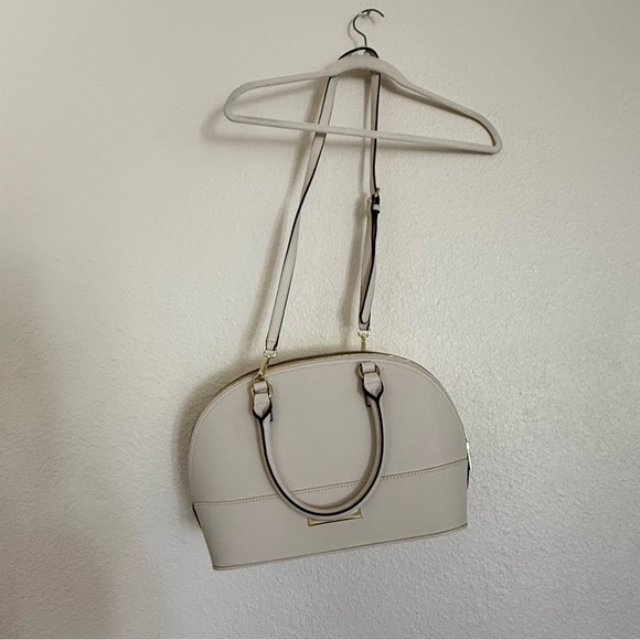 Anne Klein Handbags - Anne Klein Shimmer Down Dome Satchel Off White Double Handle Minimalist Purse